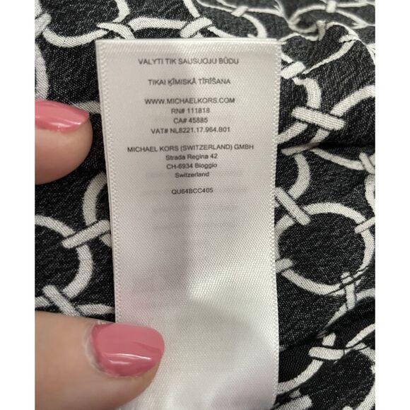 Michael Kors Black White Chain Print Blouse Top Small Zip Back - Picture 7 of 9